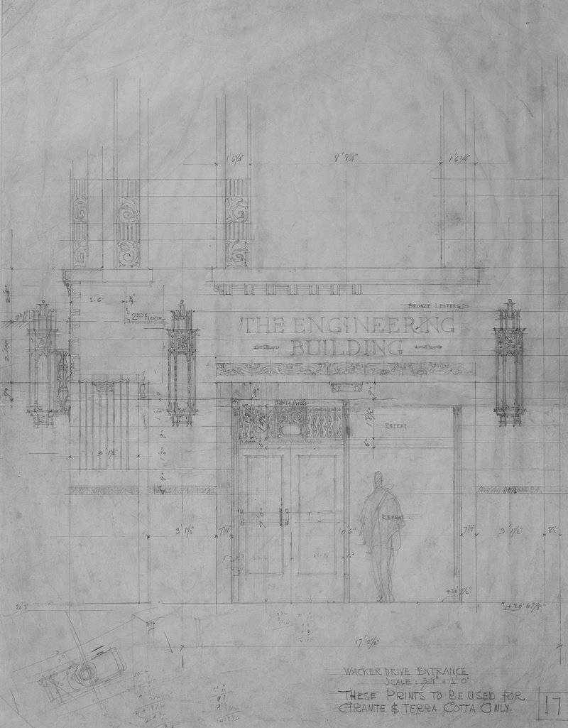 <p>Burnham Brothers, The Engineering Building S.W. Cor. Wacker Drive &amp; Wells St. Chicago, 1927. Graphite on tracing paper. Collection of DePaul Art Museum, gift of funds from the Richard H. Driehaus Charitable Lead Trust, 2007.175.24.</p>